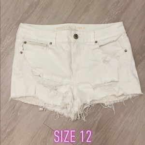AE Distressed White Denim Shorts
